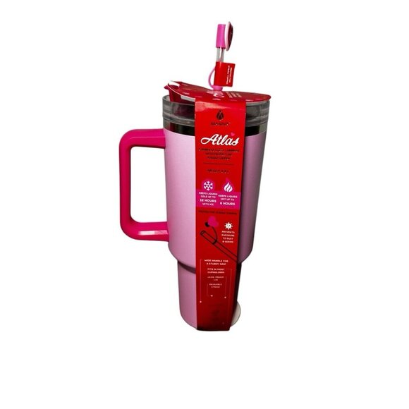 ATLAS 40oz Pink Heart Manna Stainless Steel Tumbler Straw Topper 6h Hot 12h Cold - Picture 2 of 3